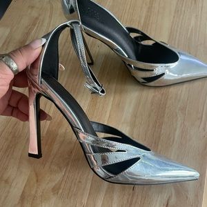 ASOS silver pumps with ankle strap